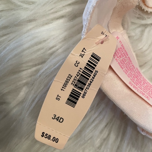 NWT Victoria’s Secret Bra Size 34D- Pink with Cream Lace and Rhinestones/Pearls - Picture 3 of 4